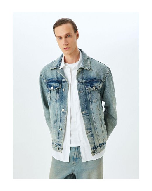 Koton Clamshell Pocket Detaillierte Geknöpfte Jeansjacke Aus Baumwolle Für Herren in Blue für Herren