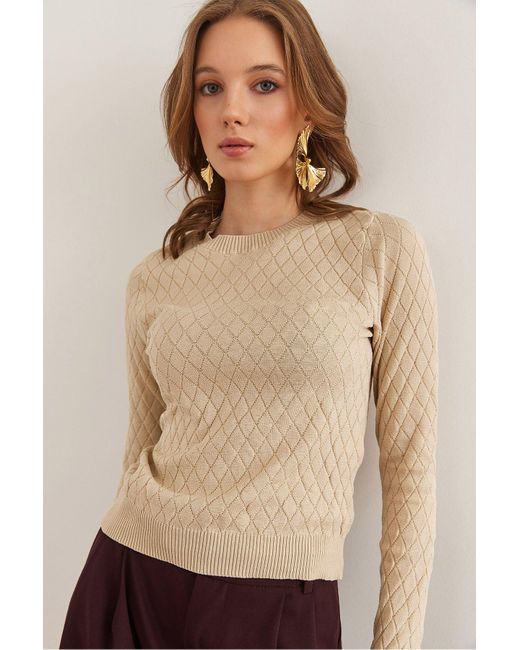 Olalook Natural Strickwaren Und Bluse, Stone Diamond Patterned Seasonal Blz- 19002885 Für Damen
