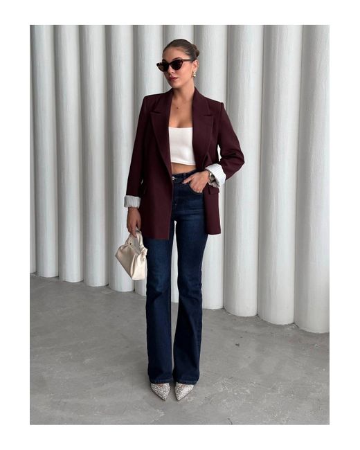Laluvia Red Plum Sleeve Folded Blazer Jacke-9134 Für Damen