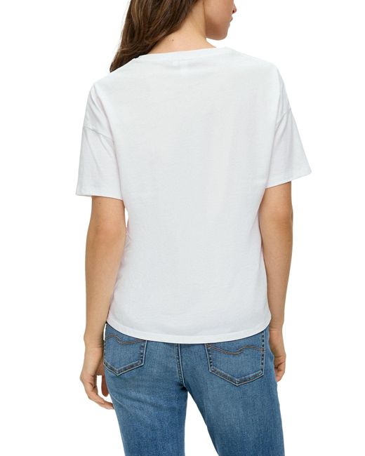 Qs By S.oliver White T-shirt mit reliefdruck, jersey, rundhalsausschnitt, casual