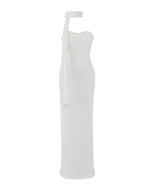 Trendyol White Weißer Schal Tüll Gestricktes Maxi-Abendkleid Für Den Abschlussball Für Damen