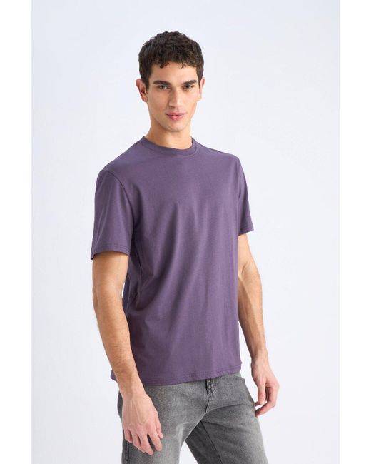 Defacto 100 Baumwolle Neues Basic-T-Shirt Mit Rundhalsausschnitt Und Normaler Passform, Einfarbig, Kurzärmelig V7699Az25Sp Für Herren in Purple für Herren
