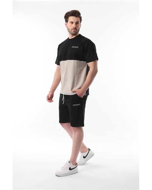 Madmext Bedruckter, Farbblockierender Baumwoll-Shorts-Anzug Mit Verstellbarer Taille Für Herren in Black für Herren