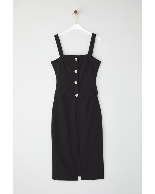 Trendyol Black Schwarzes, Körperbetontes, Gewebtes Midi-Kleid Mit Knopfdetail Für Damen