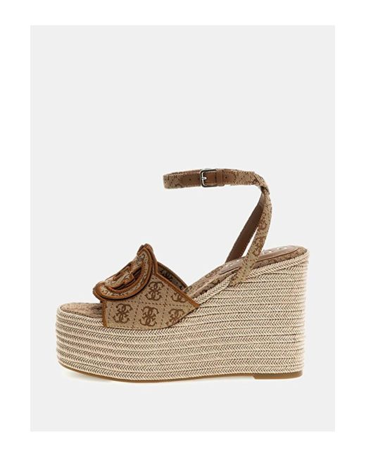 Guess White Beigefarbene Sandalen Mit Keilabsatz Für Damen