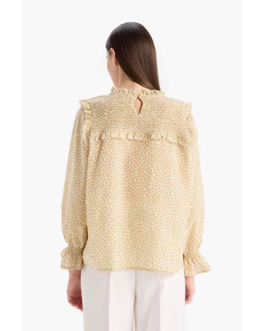 Defacto Natural Reguläre Passform, Gemusterter Rüschenkragen, Voile, Langärmelige Hijab-Blusen-Tunika E7966Ax25Sm Für Damen