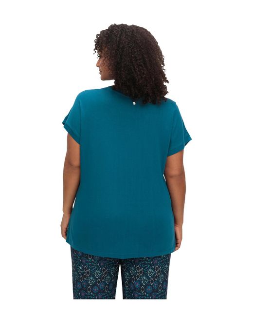 Sheego Blue Große größen shirt mit v-ausschnitt und zierpaspel vorn