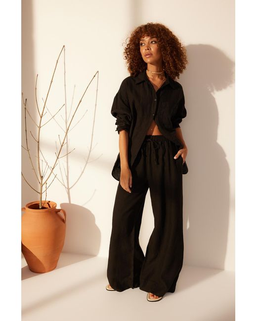 Trendyol Black Schwarze Extrahose Aus 100 Leinen Mit Elastischem Bund Und Hoher Taille Für Damen