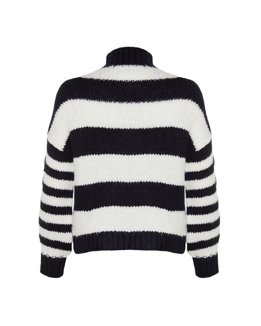 Trendyol Blue Marineblauer, Weich Strukturierter Strickpullover Mit Farbblock Und Stehkragen