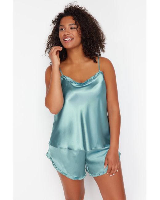 Trendyol Blue Große größen in pyjama-set unifarben