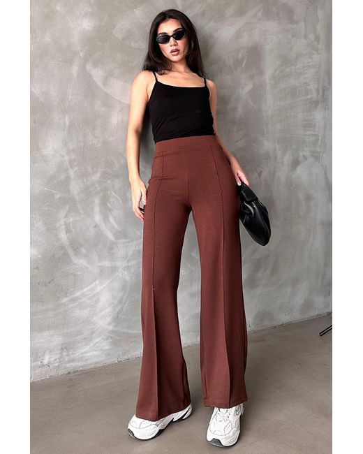 Madmext Brown Braune Leggings Mit Hoher Taille Und Ausgestelltem Bein Mg2287 Für Damen