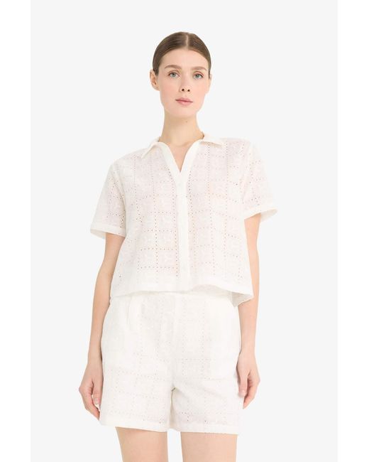 Defacto White Regular Fit Gerade Bein Brode Shorts Für Damen