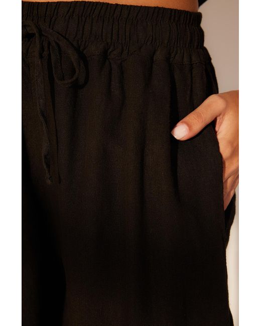 Trendyol Black Schwarze Extrahose Aus 100 Leinen Mit Elastischem Bund Und Hoher Taille Für Damen
