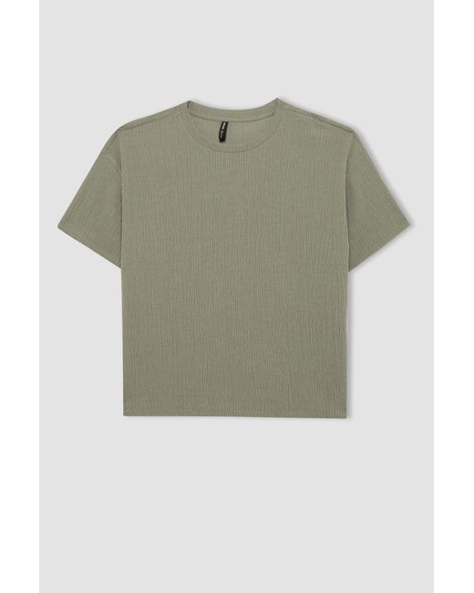 Defacto Green Relax fit kurzarm-t-shirt mit rundhalsausschnitt