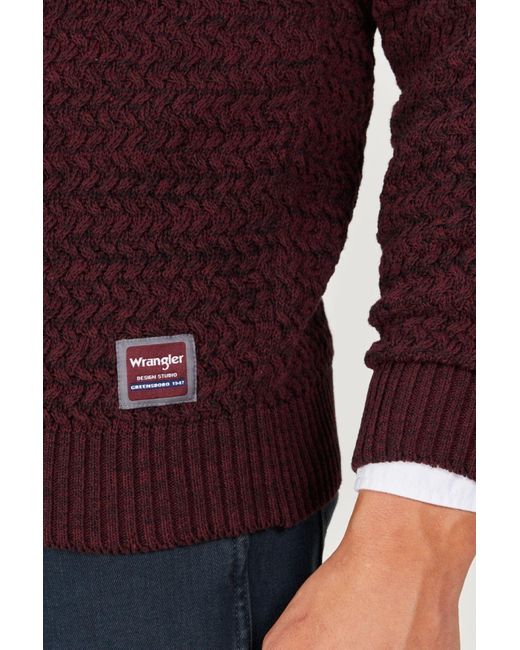Wrangler Regular Fit Normal Geschnittener Burgunderroter Strickpullover Mit Rundhalsausschnitt Für Herren in Red für Herren