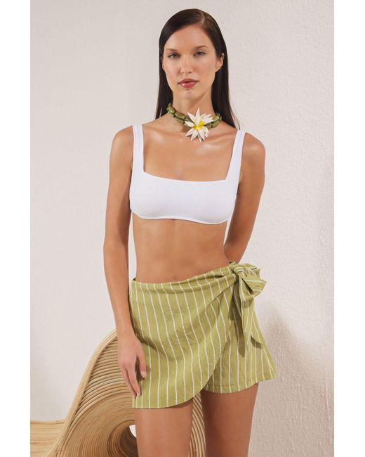 Trendyol Green Ölgrüner, Gewebter Strandshorts-Rock Mit Schnürdetail Für Damen