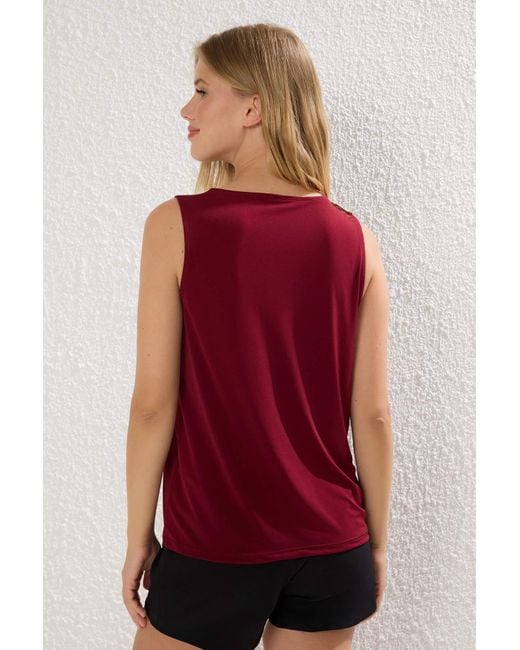 Trendyol Red Burgunderrote Accessoire-Detaillierte, Figurbetonte, Dehnbare Strickbluse Für Damen