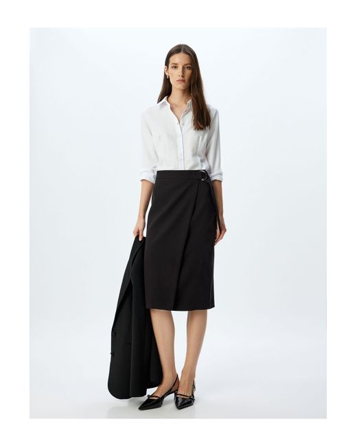 Koton White Zweireihiger Midi-Rock Mit Gürteldetail Für Damen