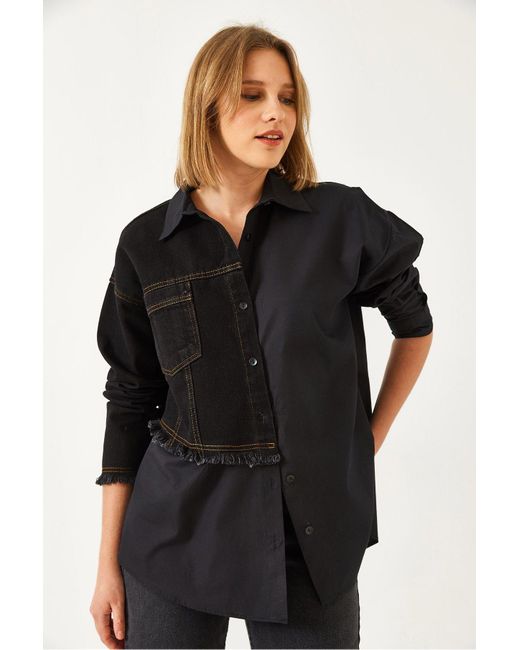 Bianco Lucci Black Jeanshemd Mit Einer Tasche, 2505 Für Damen