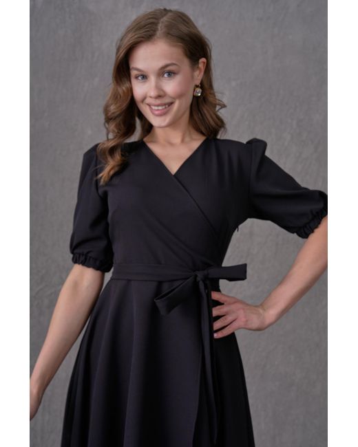 Lovebox Pink Schwarzes, Zweireihiges Midikleid Mit Ausschnitt – Asymmetrisch Geschnittenes, Ausgestelltes Kleid Mit Gürtel 410 Für Damen