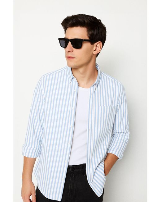 Trendyol Blau Gestreifte Oxford-Goruntu Für Herren in Blue für Herren