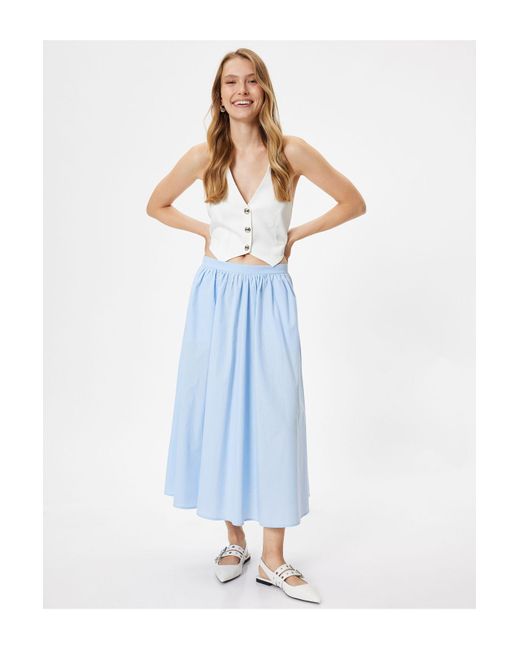 Koton Blue Popeline Ballonrock Lang Oversize Baumwolle Für Damen