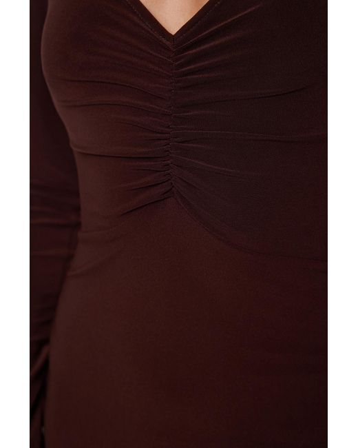 Trendyol Purple Braunes, Figurbetontes, Gestricktes, Stilvolles Abendkleid, Nachtabendkleid Für Damen
