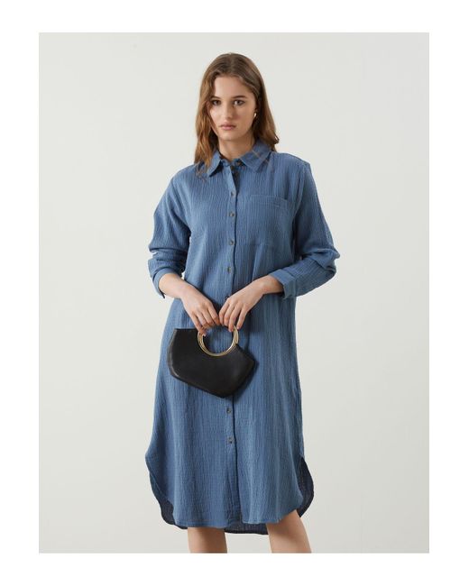LC Waikiki Blue Strukturiertes Hemdkleid Für Damen