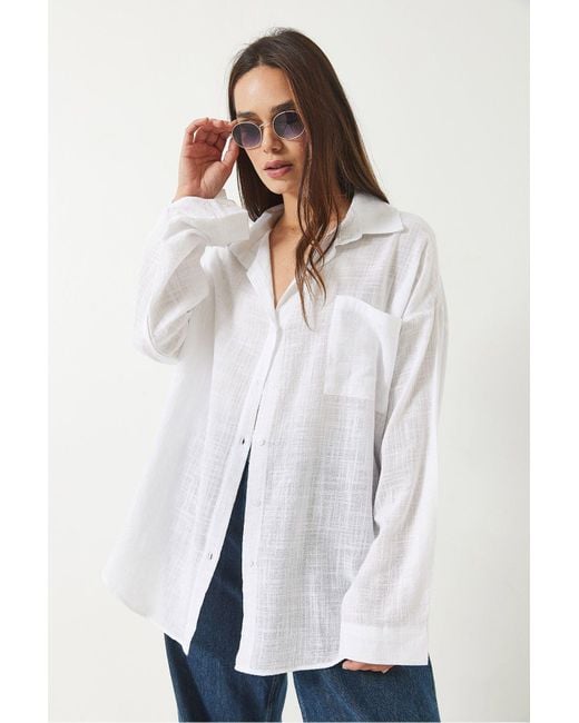 Bianco Lucci White Einzeltasche Baumwolle Viskose Oversized Basic Shirt 4756 Für Damen