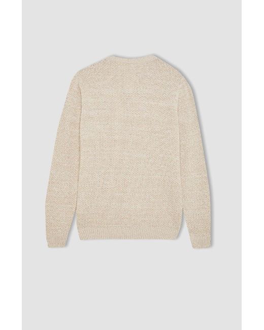 Defacto Strukturierter Strickpullover Mit Normaler Passform Und Rundhalsausschnitt R1175Az24Wn Für Herren in Natural für Herren