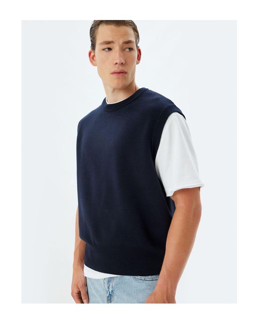 Koton Basic-Strickpullover – Ärmellos, Rundhalsausschnitt, Baumwolle Für Herren in Blue für Herren