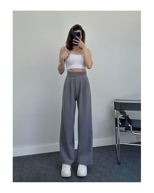 My Blog Gray Anthrazitfarbene Redkit Palazzo-Hose Mit Klettverschluss Für Damen