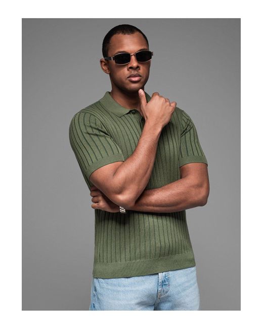 Ombre Poloshirt Slim Fit Aus Viskose Mit Vertikalen Streifen Oliv V4 Xxl Für Herren in Green für Herren