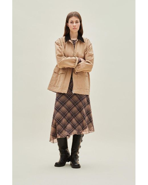 Defacto Natural Asymmetrischer, Karierter Tüll-Midirock Mit Normaler Taille Für Damen