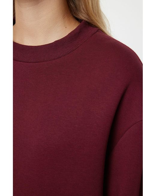 Trendyol Red Burgunderrotes Fleece-Sweatshirt Mit Bequemer Passform – Stehkragen, Dicke Innenseite Gestrickt Für Damen