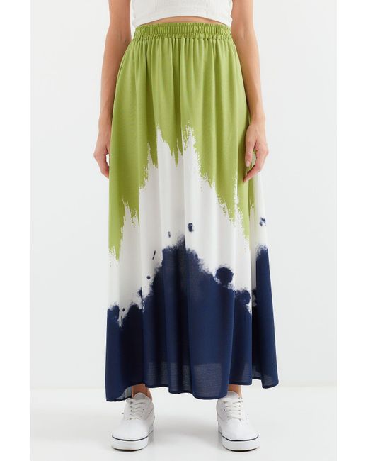 Bigdart Blue Grüner Langer Viskoserock 8025 Gemustert Für Damen
