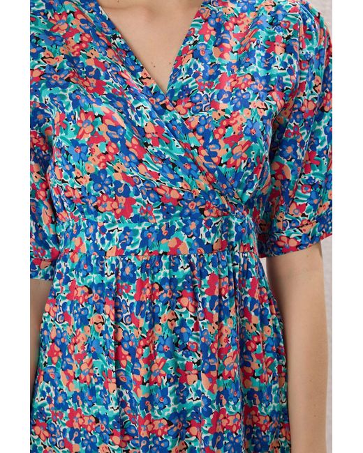 Edit by Trendyol Blue Blaues, Florales Midi-Webkleid Für Damen