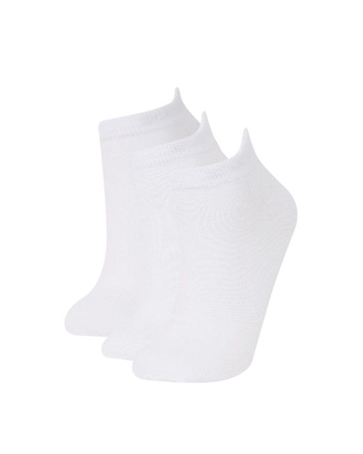 Defacto White 3-Teilige Baumwollstiefel Socken E2143Axns Für Damen