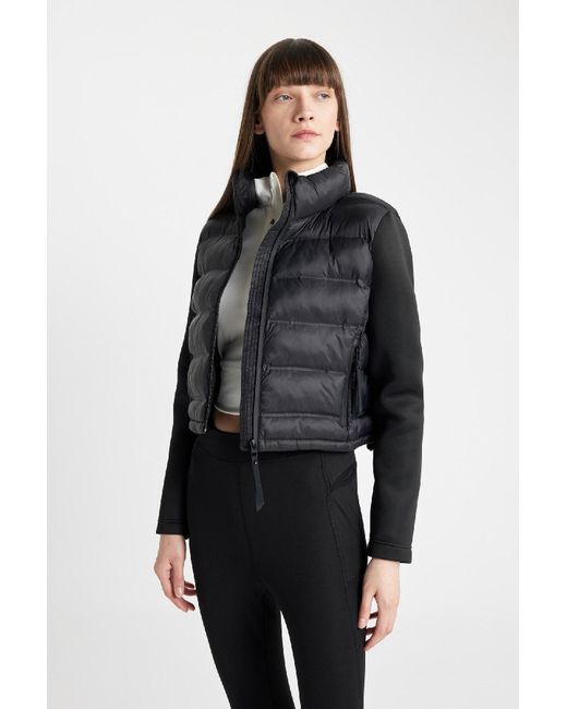 Defacto Black Pufferjacke Mit Stehkragen Und Reißverschluss Und Scuba-Ärmeln – Mit Taschen, Kurz C7536Ax24Wn Für Damen