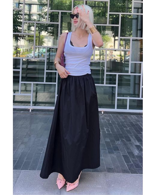 Madmext Blue Schwarzer Basic Midi-Schlitzrock Modell Für Damen