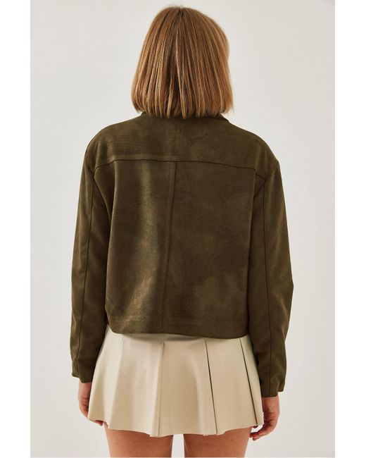 Bianco Lucci Green Wildlederjacke Mit Zwei Taschen Und Knöpfen 2499 Für Damen