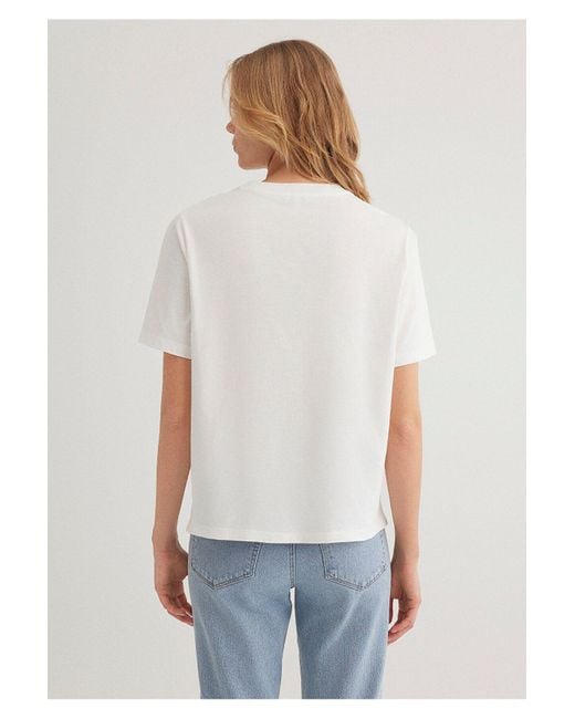 Mavi White Weißes T-Shirt Mit Rom-Print, Normale Passform/Normale Passform -70057 Für Damen