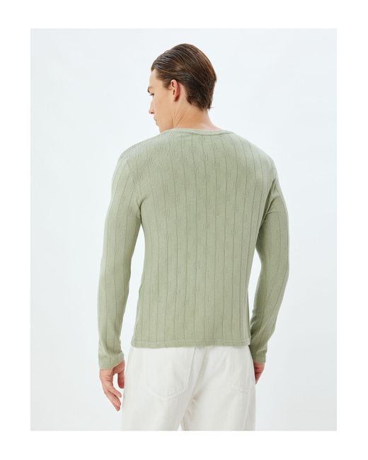 Koton Texturierter Baumwollpullover Mit Rundhalsausschnitt – Schmale Passform Für Herren in Green für Herren