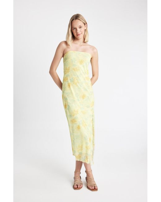 Defacto Metallic Gemustertes Midikleid Aus Tüll – Trägerlos Und Mit Schlitz Für Damen