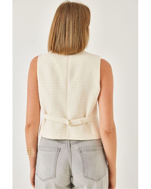 Bianco Lucci Natural Tweedweste Mit Metallknopfdetail 60155 Für Damen