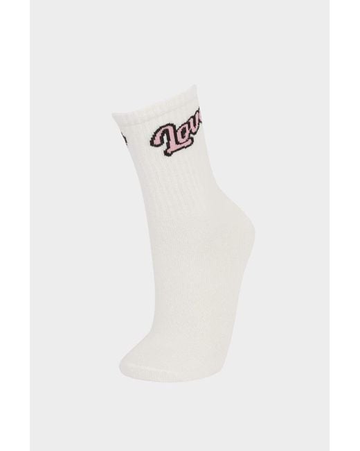 Defacto White 3-Teilige Lange Baumwollsocken Für Mädchen E6267A8Ns Für Damen