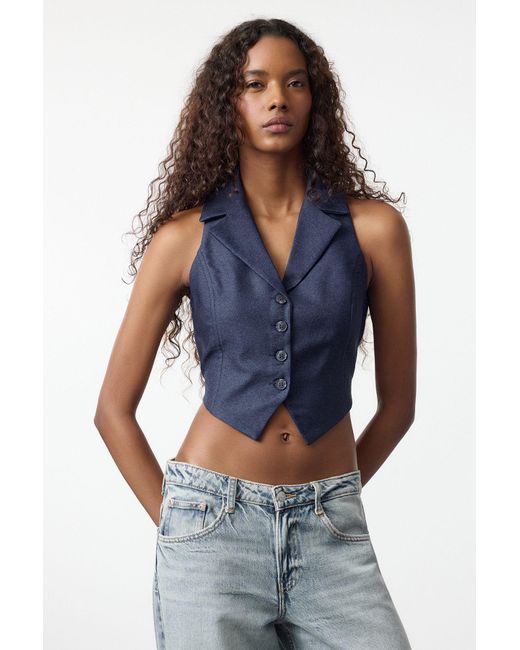 Trendyol Blue Marineblaue Kurze Weste – Maßgeschneidertes, Ausgeschnittenes Detail, Für Damen