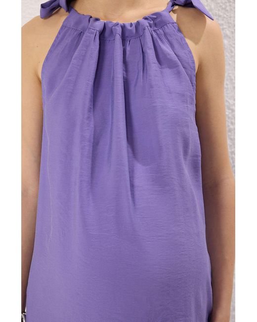 Trendyol Purple Maxi-Modal-Webkleid Mit Geradem Ausschnitt Und Bindedetail Für Damen