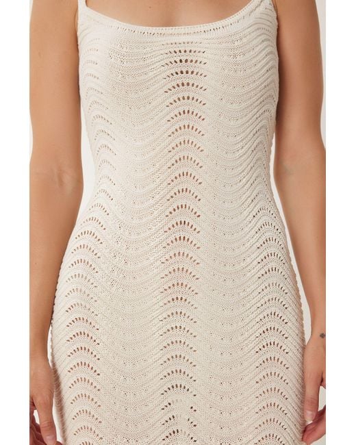 Happiness İstanbul Natural Leichtes, Durchsichtiges Sommer-Strickkleid Mit Cremefarbenen Trägern Für Damen