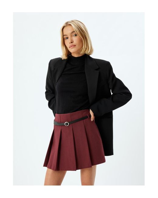 Koton Black Plissierter Minirock Mit Gürtel Und Standard-Taille Für Damen